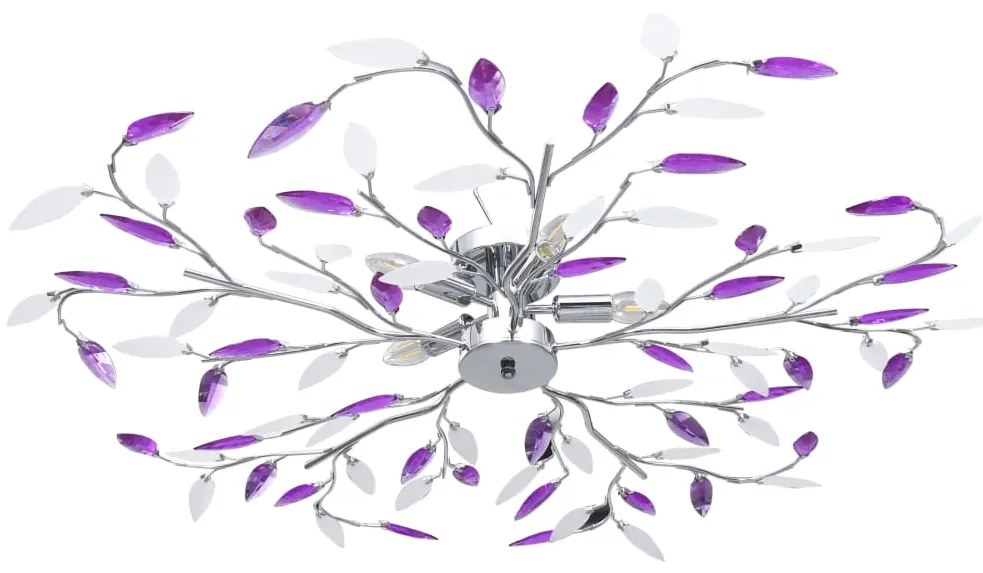 vidaXL Candeeiro teto braços folhas de cristal acrílico 5 E14 roxo