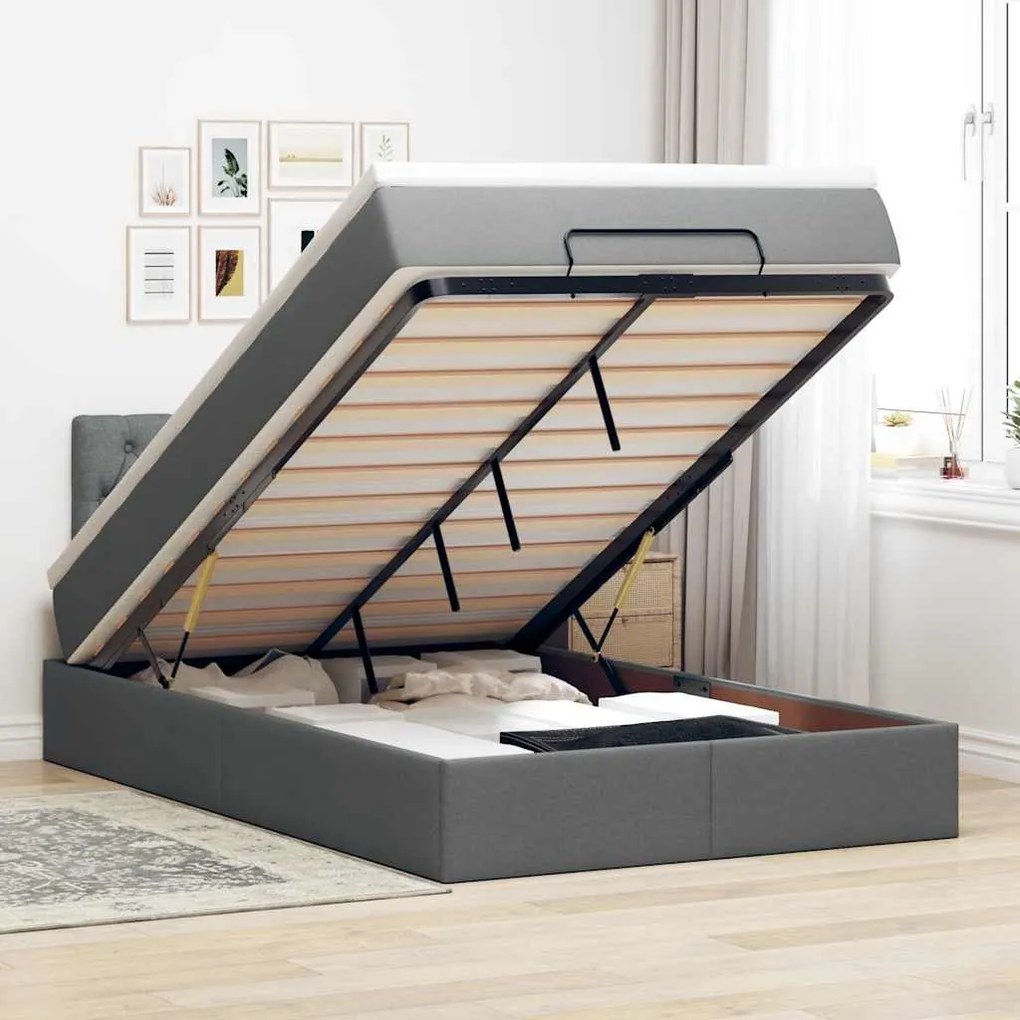 Cama otomana com colchão 120x190 cm tecido cinzento escuro