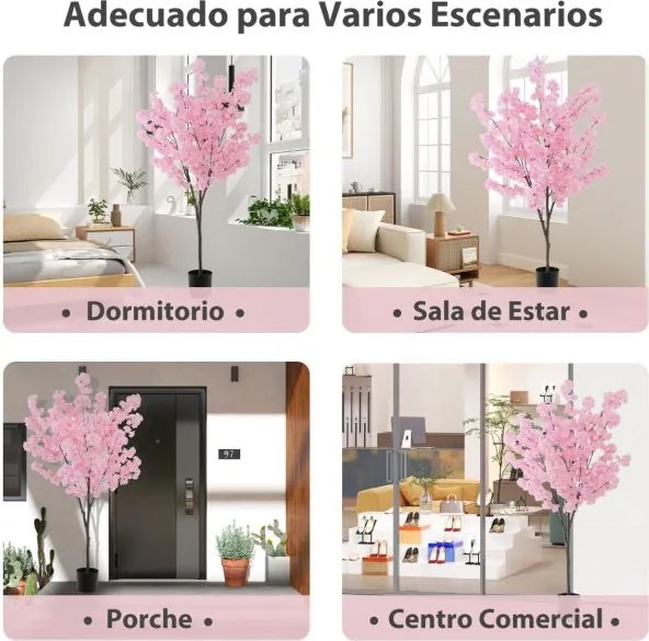Flor de cerejeira artificial de 190 cm com 900 flores cor-de-rosa, tronco e base em cimento