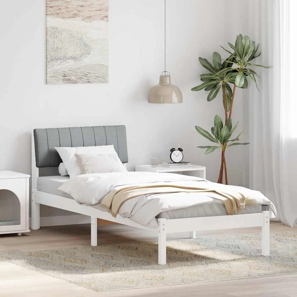 vidaXL Estrutura da cama Branco e cinza claro 75 x 190 cm