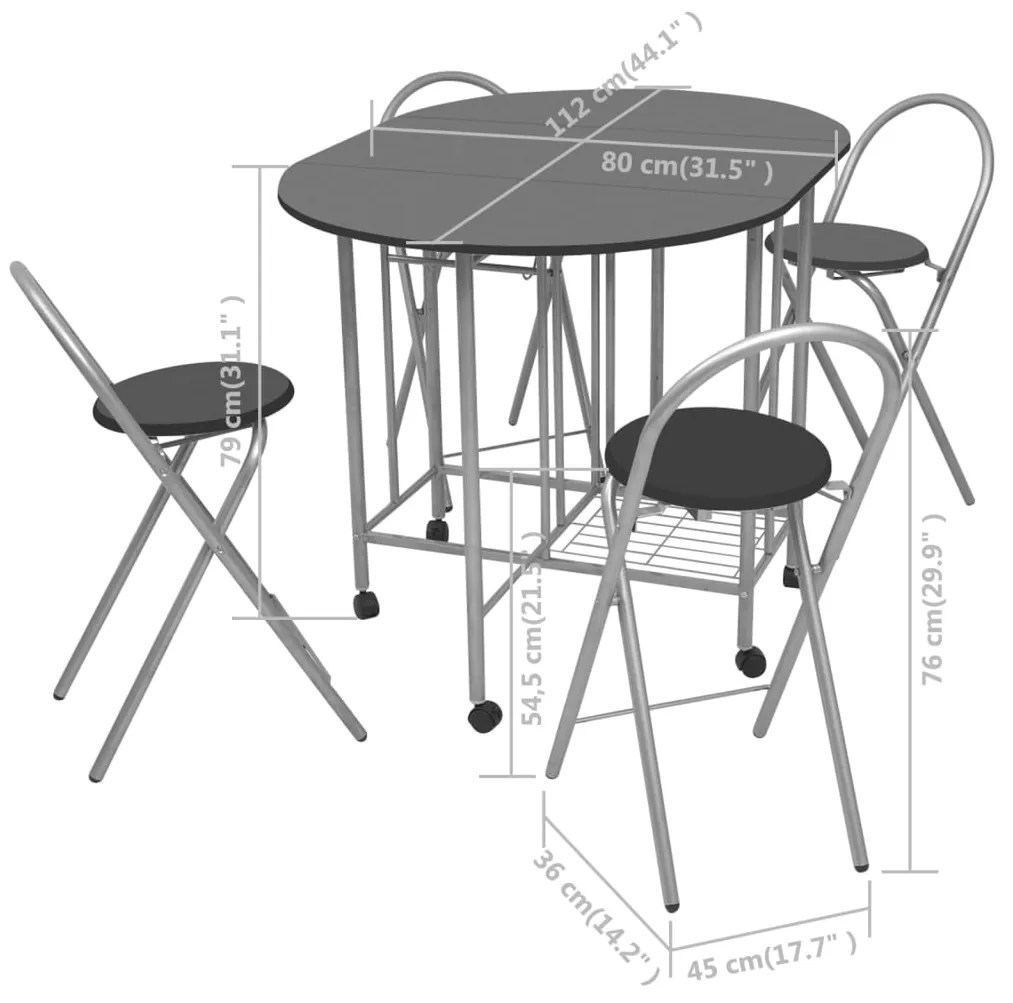 Conjunto de jantar dobrável 5 pcs MDF preto