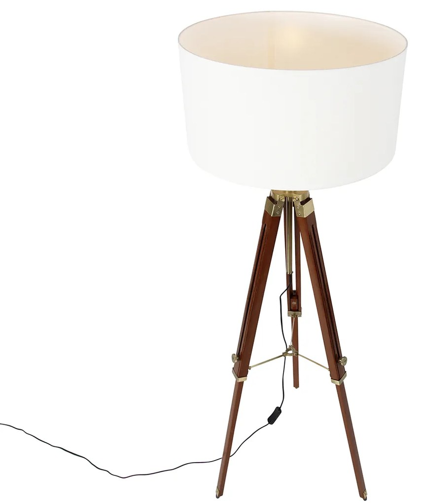 Candeeiro de pé vintage em latão com abaajur branco 50 cm tripé - Cortin Industrial,Rústico