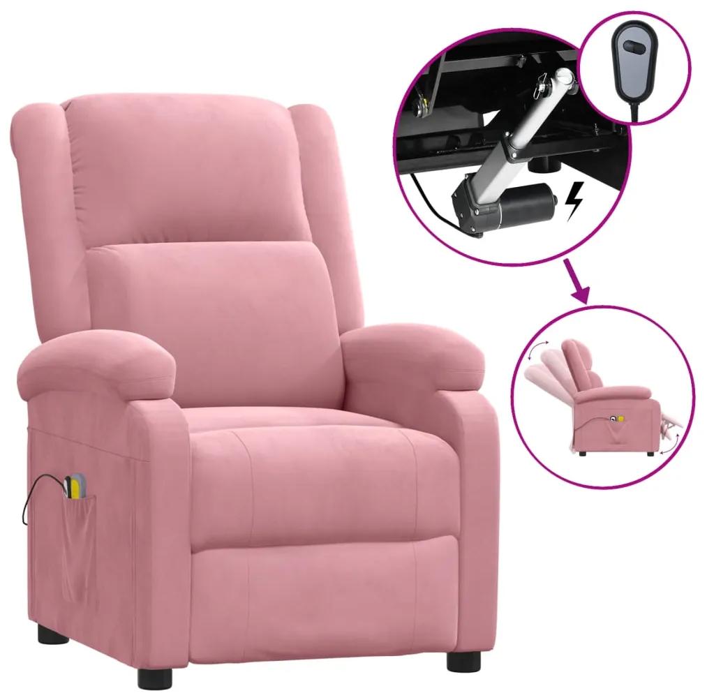 Poltrona de massagens elétrica reclinável veludo rosa