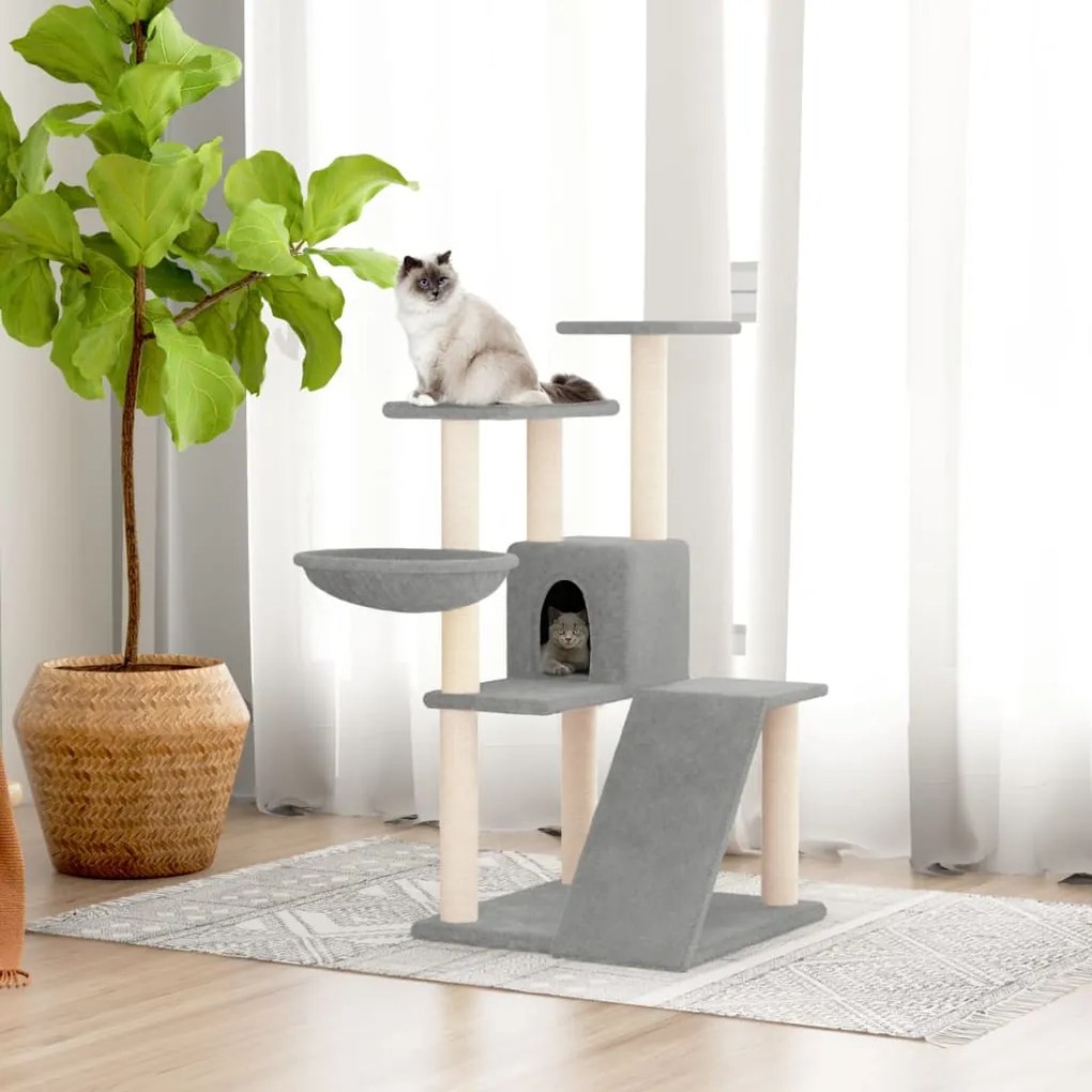 Árvore p/ gatos c/ postes arranhadores sisal 94 cm cinza-claro