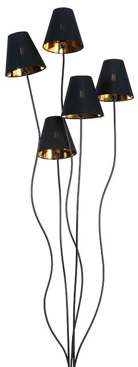 Candeeiro de pé design preto dourada 5-luzes - MELIS Moderno