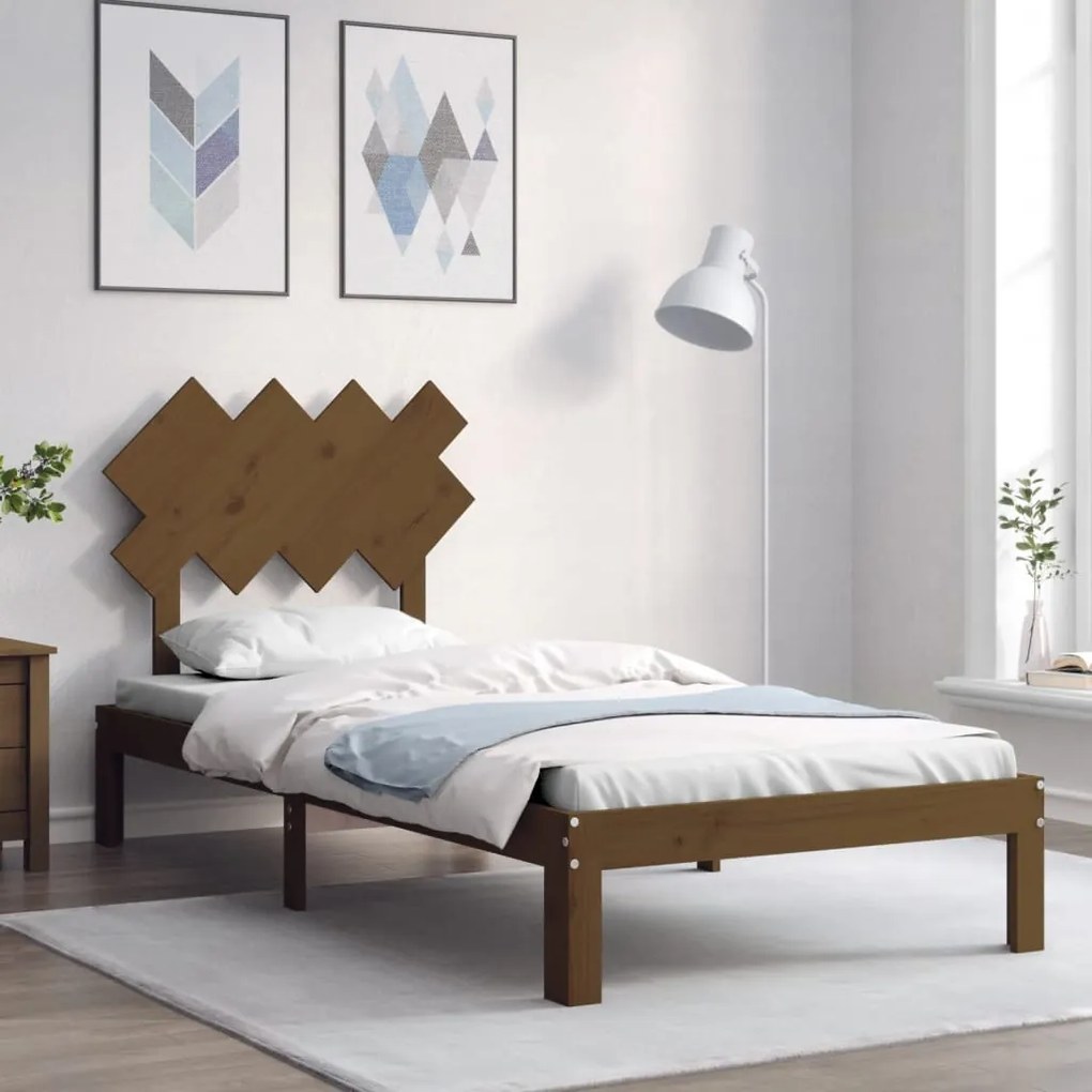 vidaXL Estrutura cama solteiro c/cabeceira madeira maciça castanho-mel