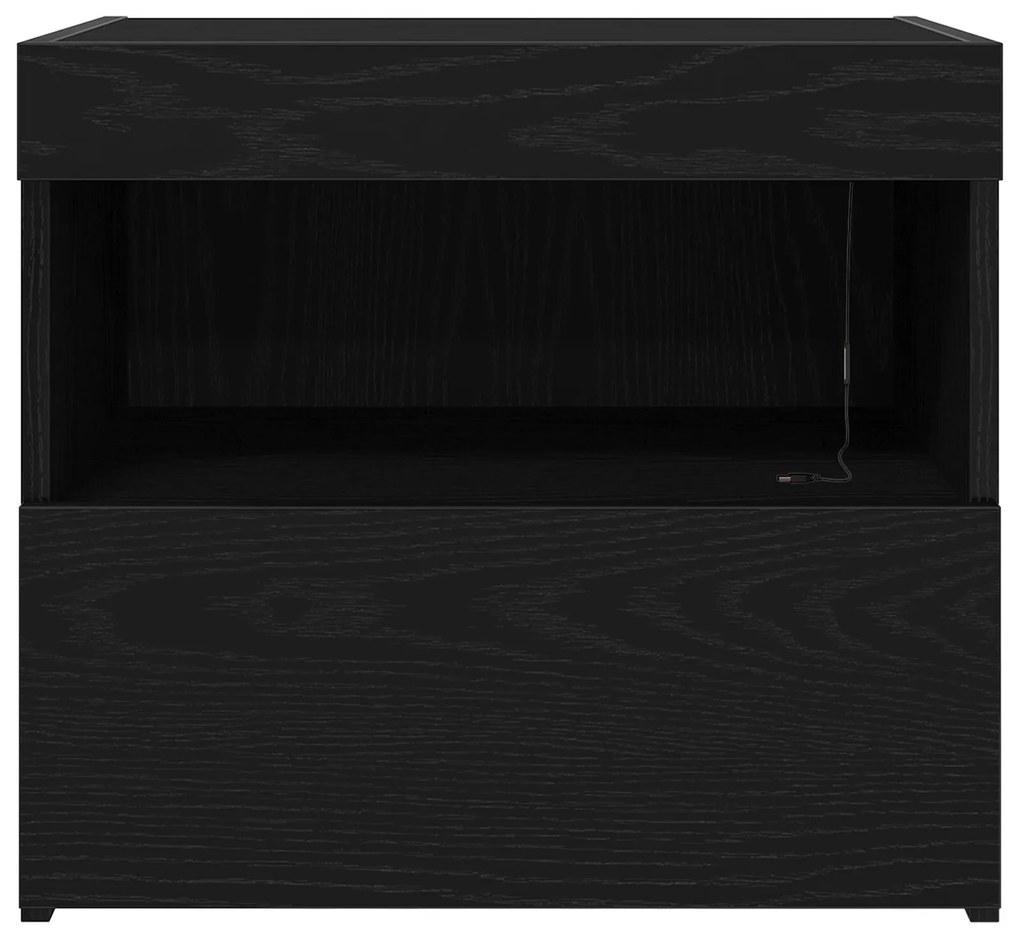 Cômoda de Cabeceira vidaXL com Luzes LED Carvalho Preto 50x40x45 cm