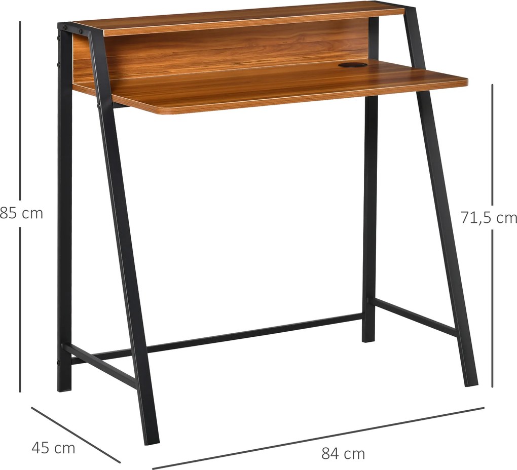 Secretária Mesa de Computador 84x45x85cm com Bancada de Madeira e Pés de Metal Estilo Moderno para Escritório Estúdio Dormitório Carga Máxima 20kg Nog