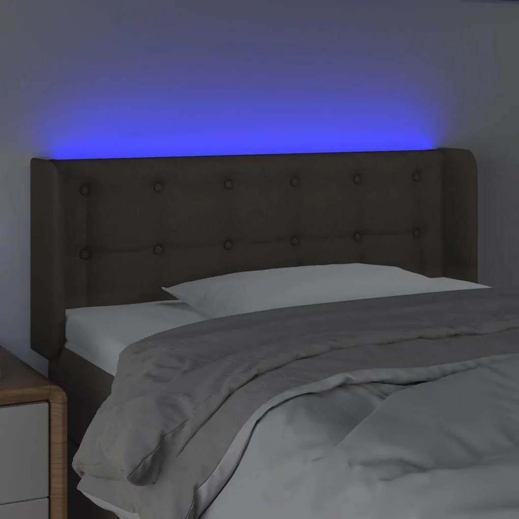 Cabeceira cama luzes LED tecido 93x16x78/88cm cinza-acastanhado