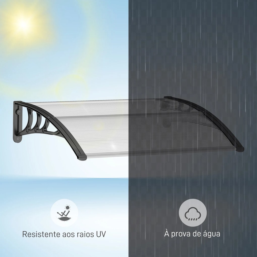 Marquise de Proteção 75x100 cm para Portas e Janelas contra Sol e Chuva com Suporte de Liga de Alumínio Transparente e Preto