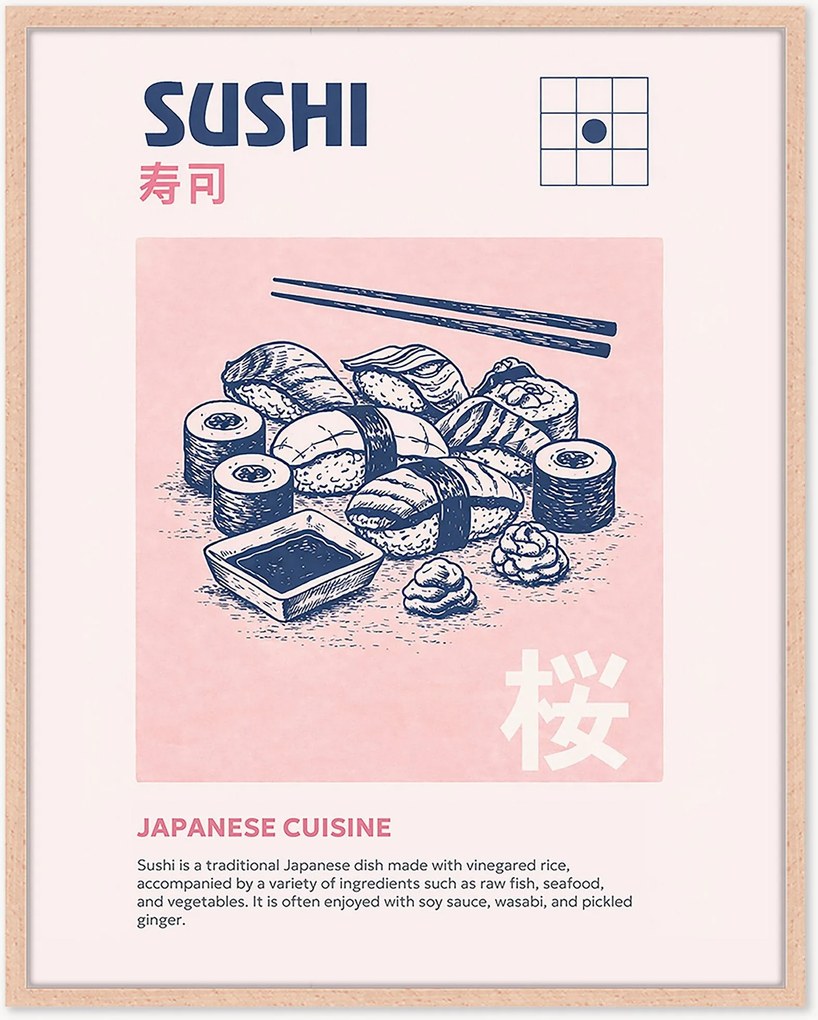 Impressão digital emoldurada artesanal Sushi