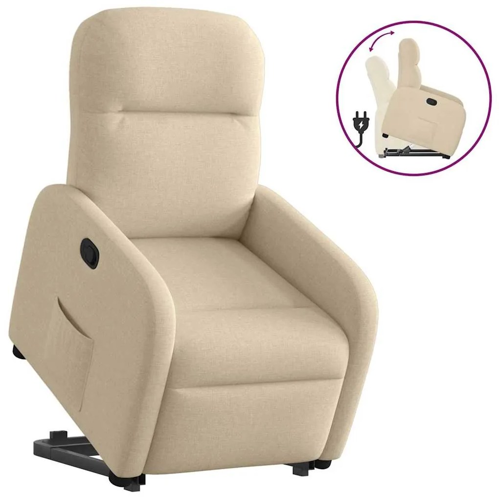 vidaXL Poltrona reclinável elevatória tecido cor creme