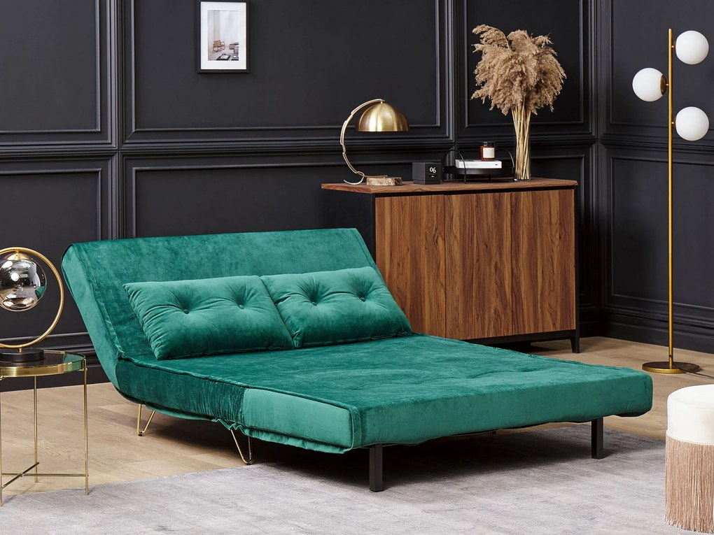 Conjunto de sofás-cama com 3 lugares em veludo verde escuro VESTFOLD Beliani