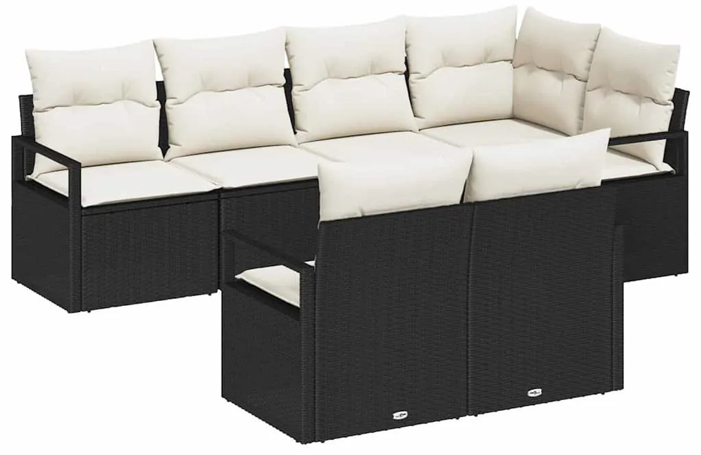 Conjunto de Sofá Jardim vidaXL de 7 Peças com Almofadas Preto Rattan P