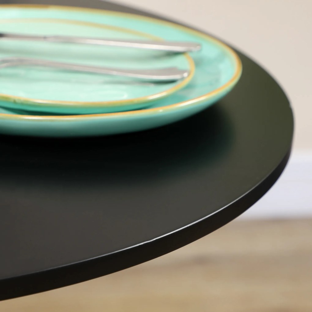 Mesa de Cozinha Redonda Mesa de Jantar Moderna para 2 Pessoas com Base de Aço e Almofadas Antiderrapantes Ø80x75 cm Preto