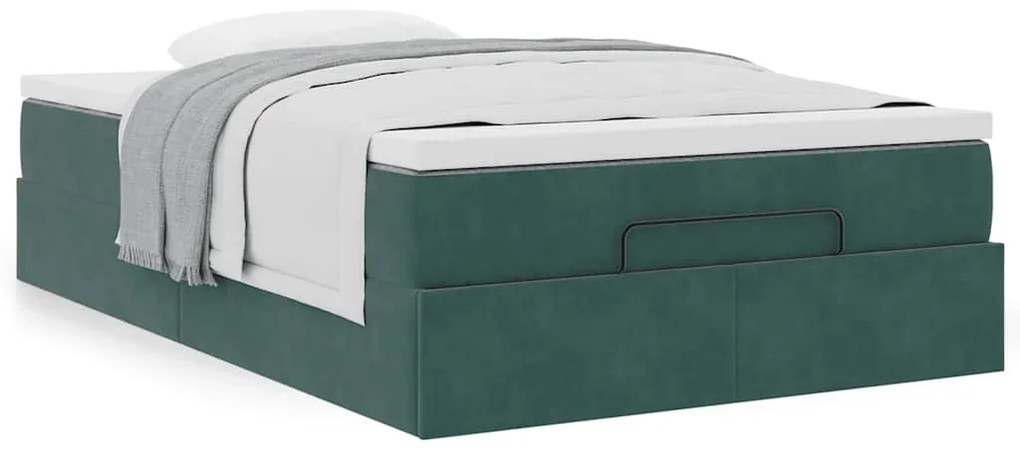 Estrutura de cama otomana com colchão verde escuro veludo