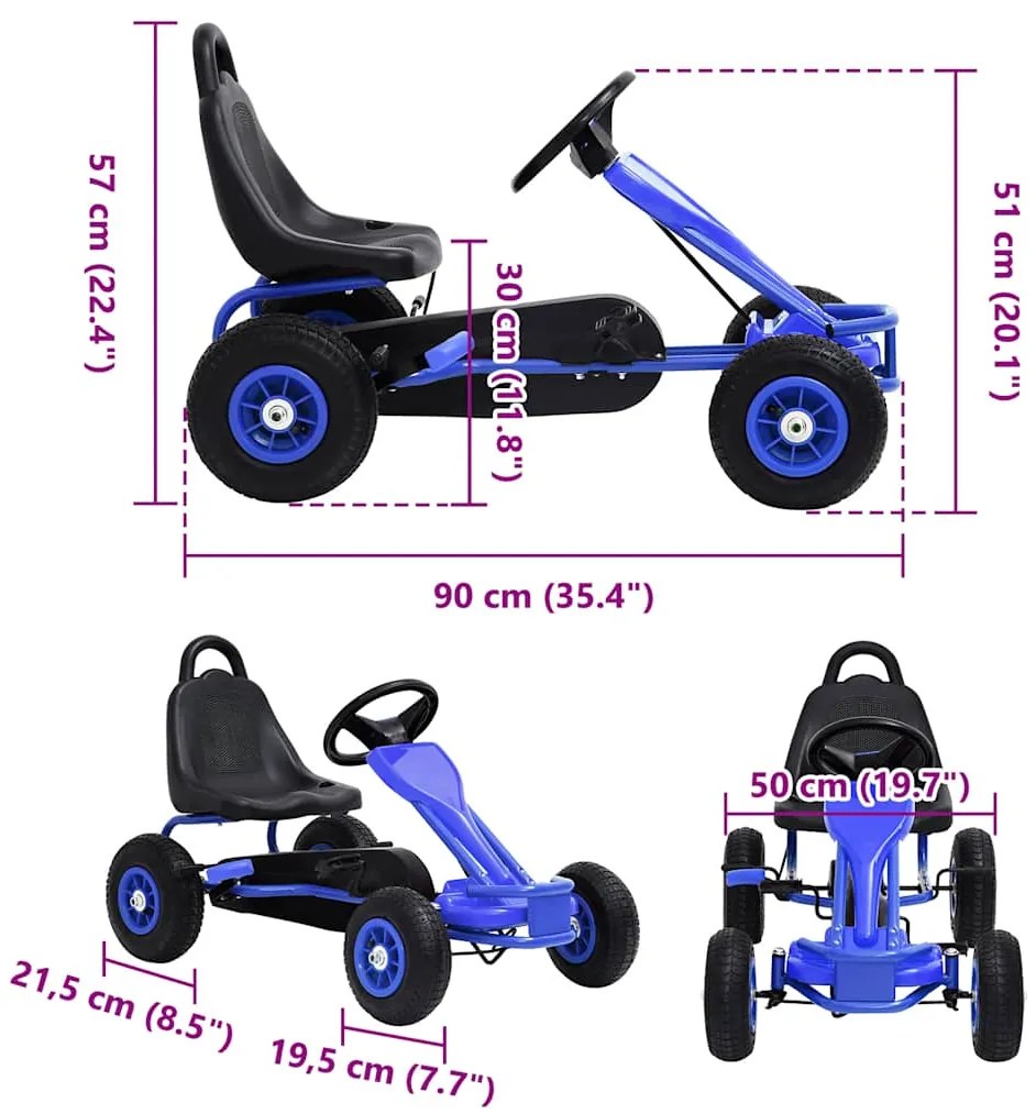 Kart a pedais com pneus pneumáticos azul