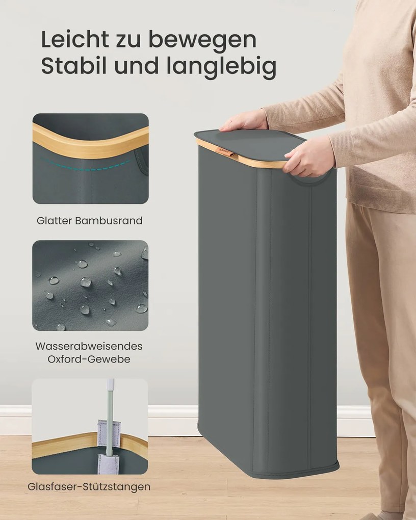 Cesto da roupa suja 42 x 22,5 x 70,5 cm com tampa, 70 litros, em tecido Oxford cinzento ardósia