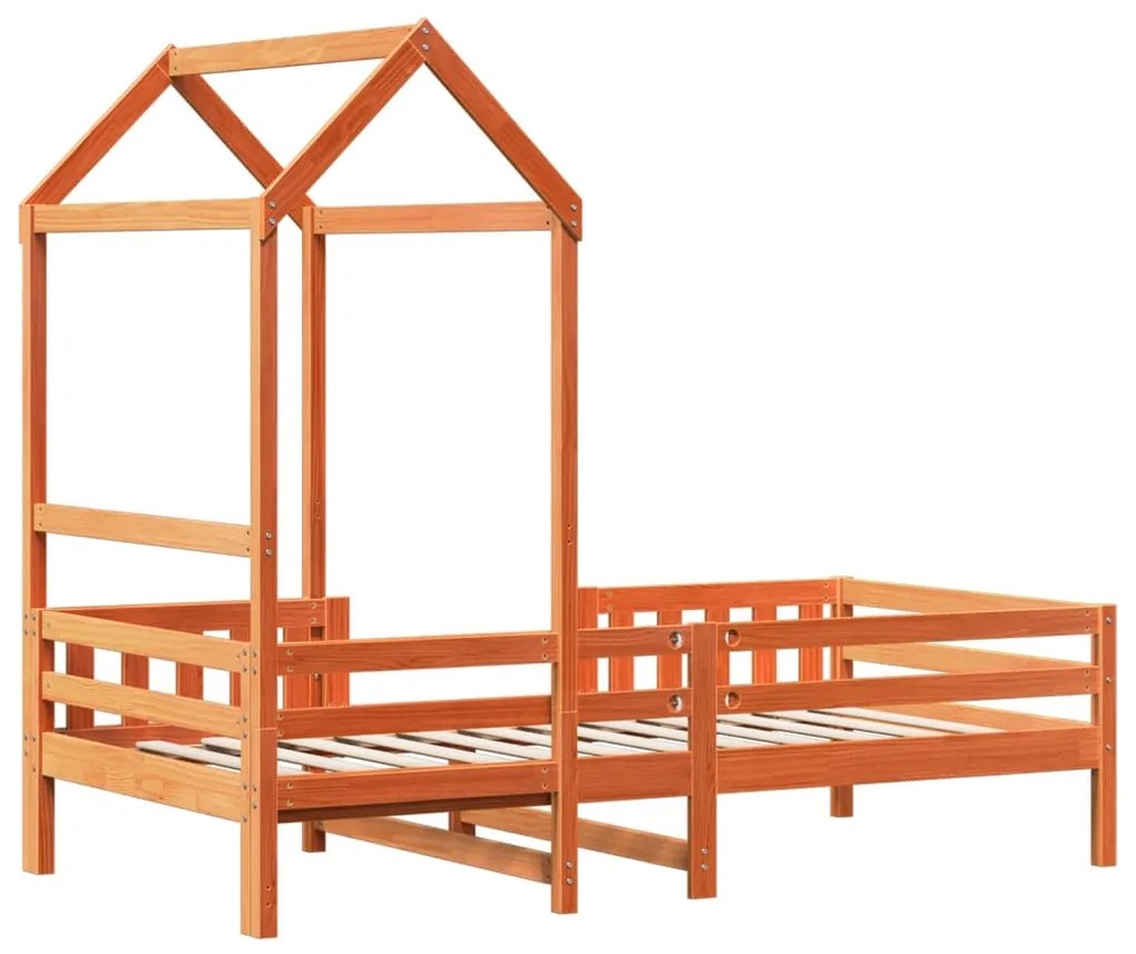 Estrutura de cama c/ telhado 90x190cm pinho maciço castanho-mel