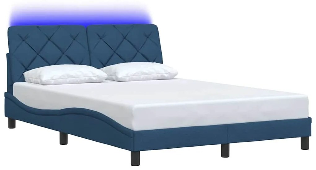Estrutura de cama com LED sem colchão 120x200 cm tecido azul