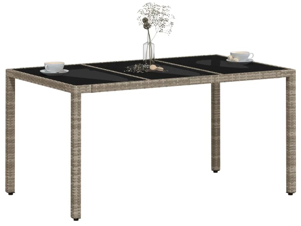 Mesa de jardim c/ tampo vidro 150x90x75 cm vime PE cinza-claro
