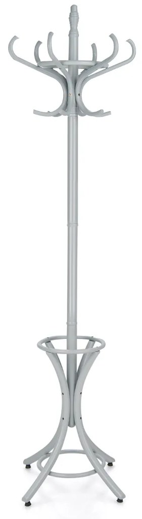 Cabide de madeira 184cm Cabide Árvore com suporte 12 cabides para pendurar roupas Chapéu para entrada do quarto cinza