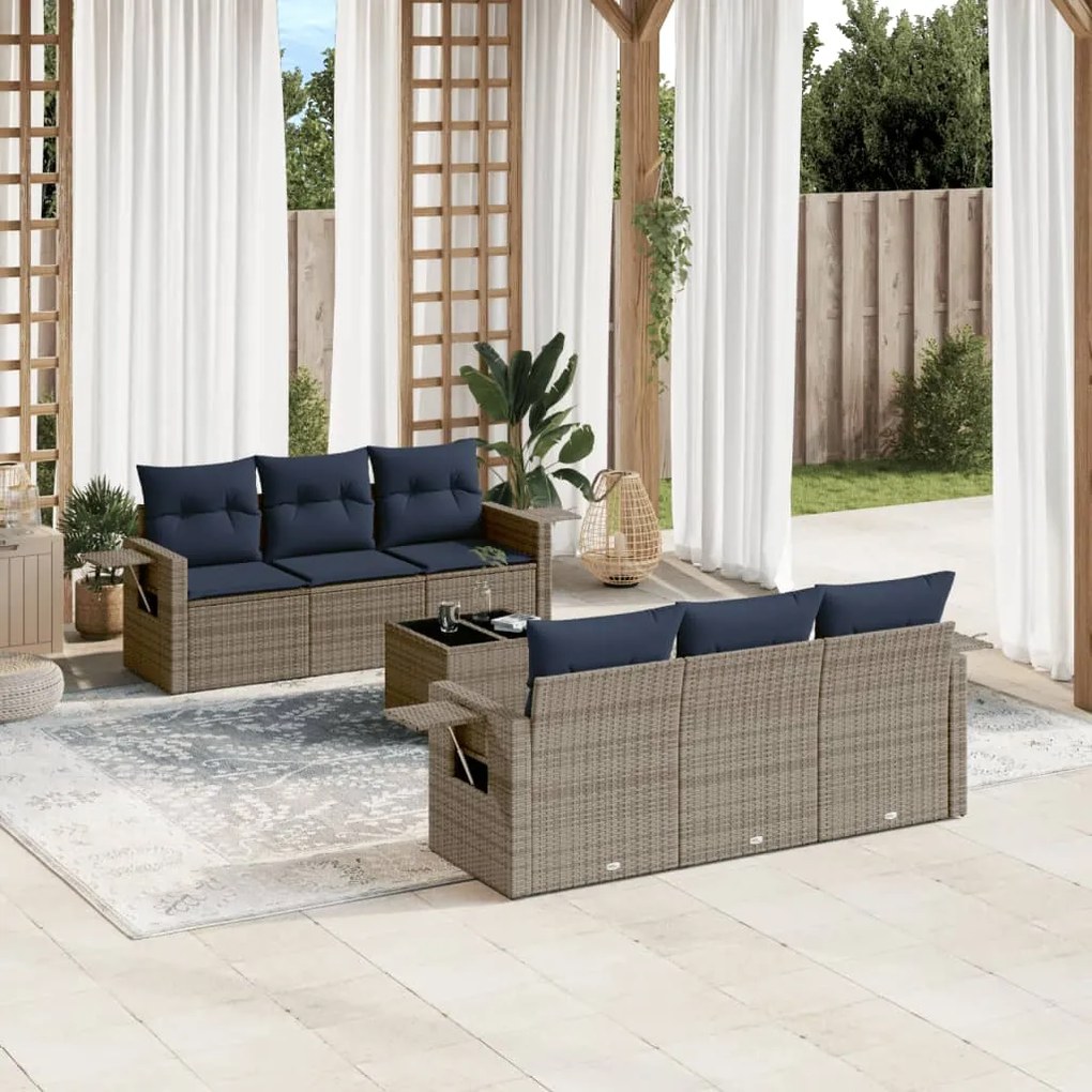 vidaXL 7 pcs conjunto sofás p/ jardim c/ almofadões vime PE cinzento