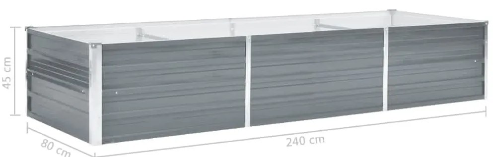 Canteiro elevado de jardim aço galvanizado 240x80x45cm cinzento