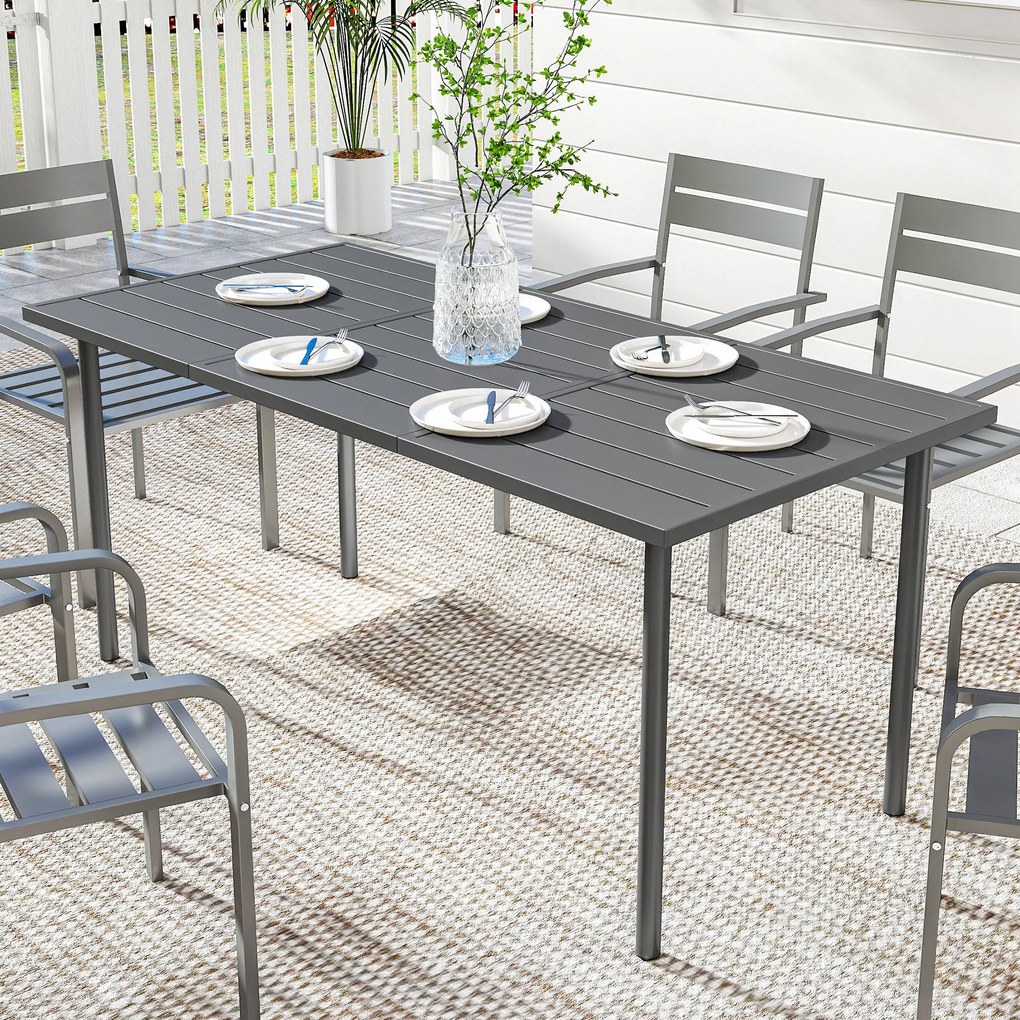 Mesa de jardim para 6 pessoas, 165 x 80 cm (CADEIRAS NÃO INCLUIDAS), mesa de jantar retangular para exterior com tampo de ripas de metal