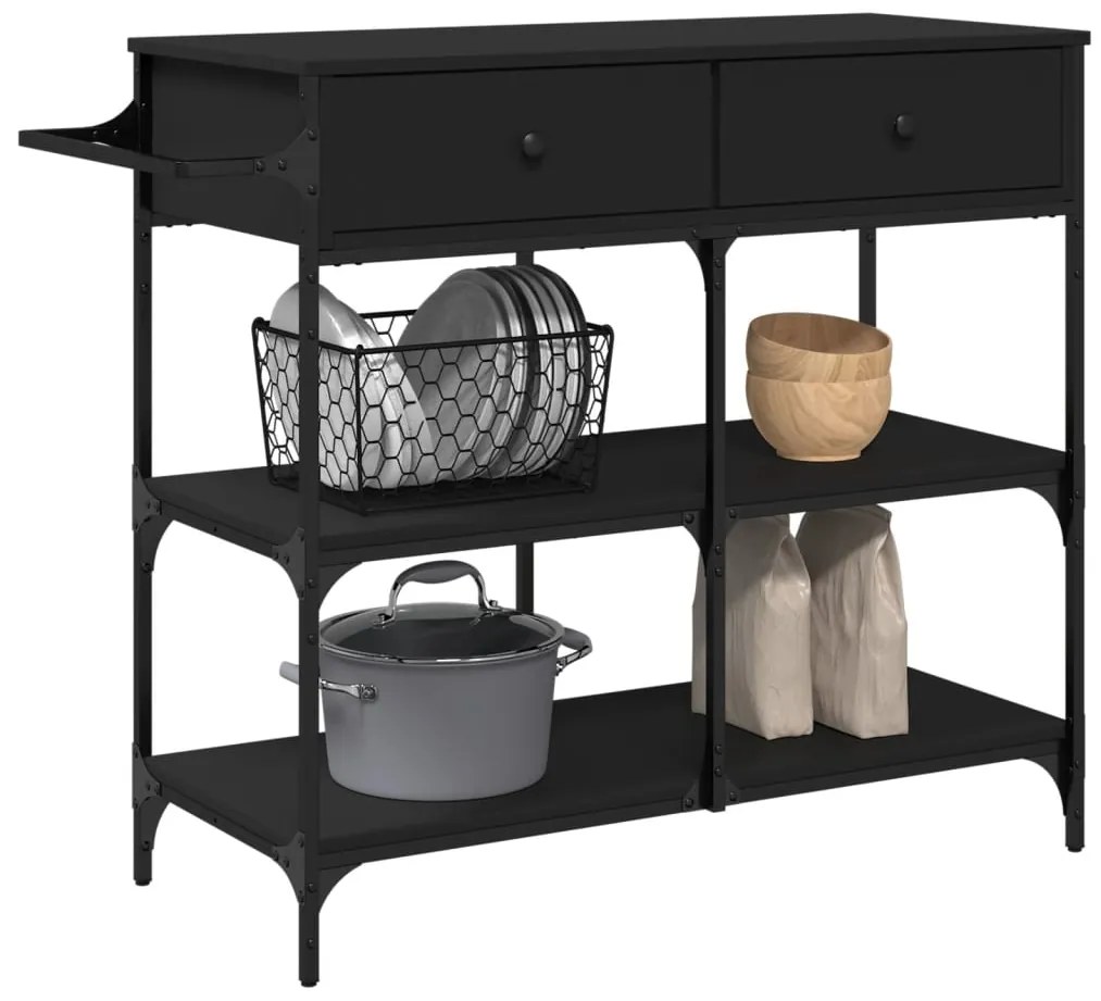 Carrinho de cozinha 105x42x95 cm derivados de madeira preto