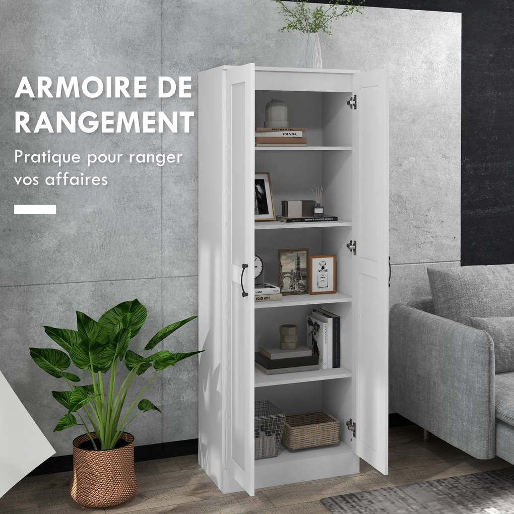 Armário arrumação 60 x 36,5 x 175 cm de 2 portas com 4 prateleiras, estilo contemporâneo, branco