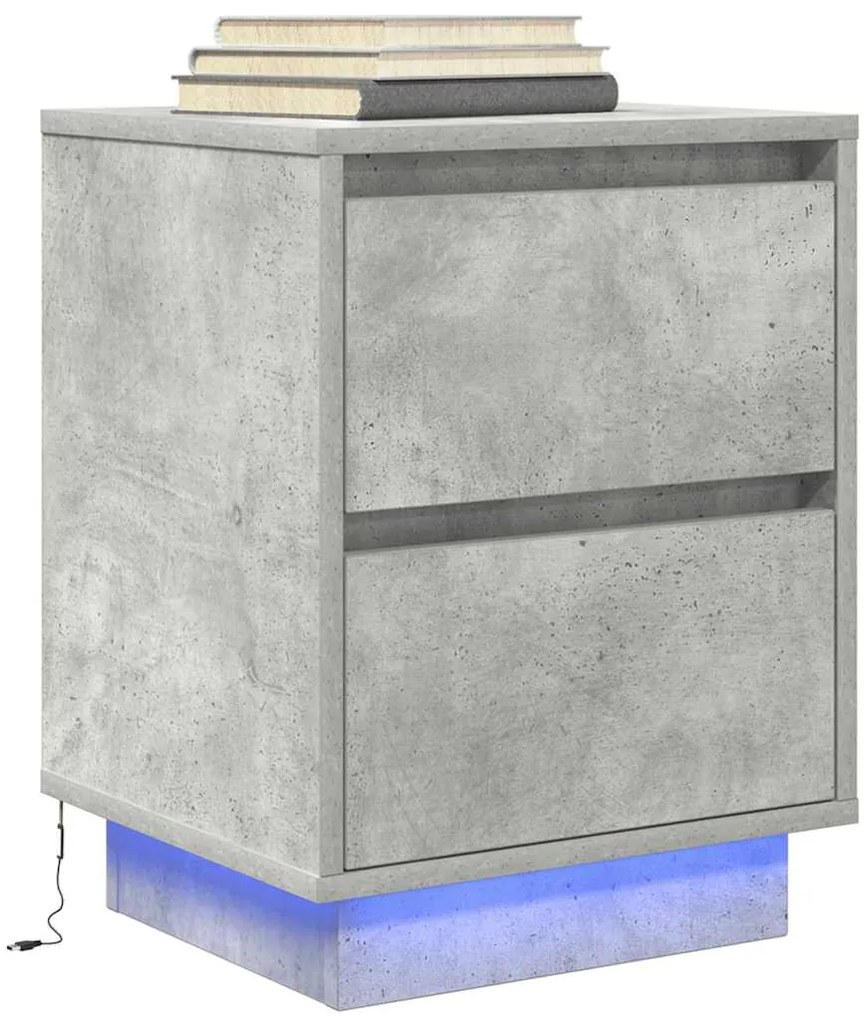 Mesas cabeceira c/ luzes LED 2 pcs 38x34x50 cm cinzento-cimento