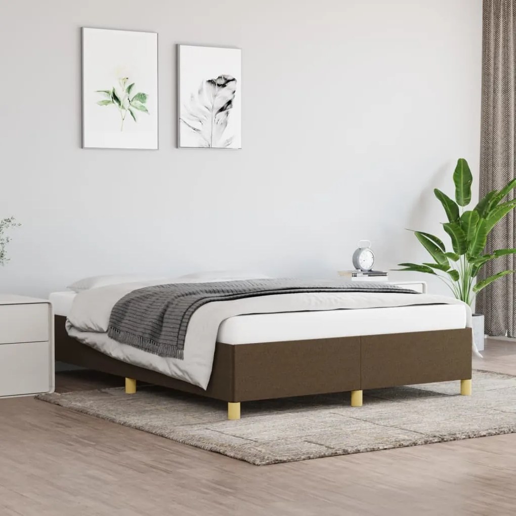 347160 vidaXL Estrutura de cama 140x190 cm tecido castanho-escuro