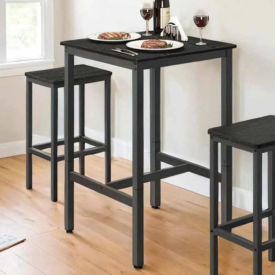 Mesa de bar, mesa de cozinha, mesa alta (BANCOS NÃO INCLUIDOS) 60 x 60 x 92 cm preto