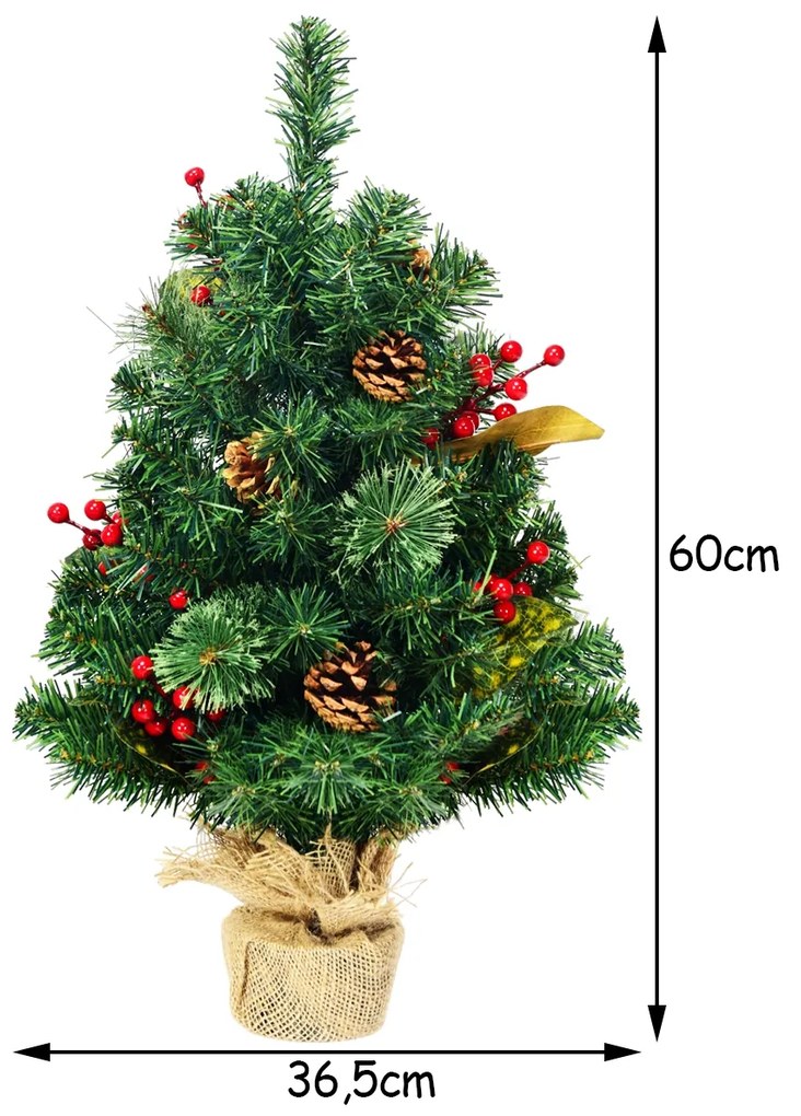 Árvore de Natal de 60cm com Cimento Estável e Base de Linho Decoração de Interior Perfeita para Mesas e Escrivaninhas