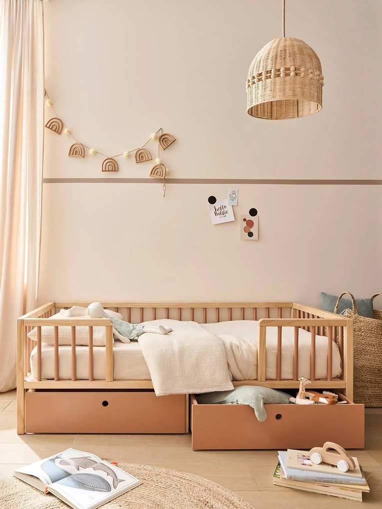Cama de criança com grandes arrumações 70x140 cm, CACHE-RÊVES canela
