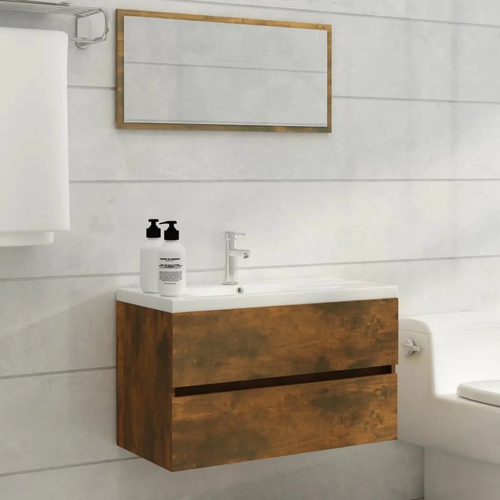 vidaXL 2 pcs conj. móveis casa de banho derivados madeira cor fumado