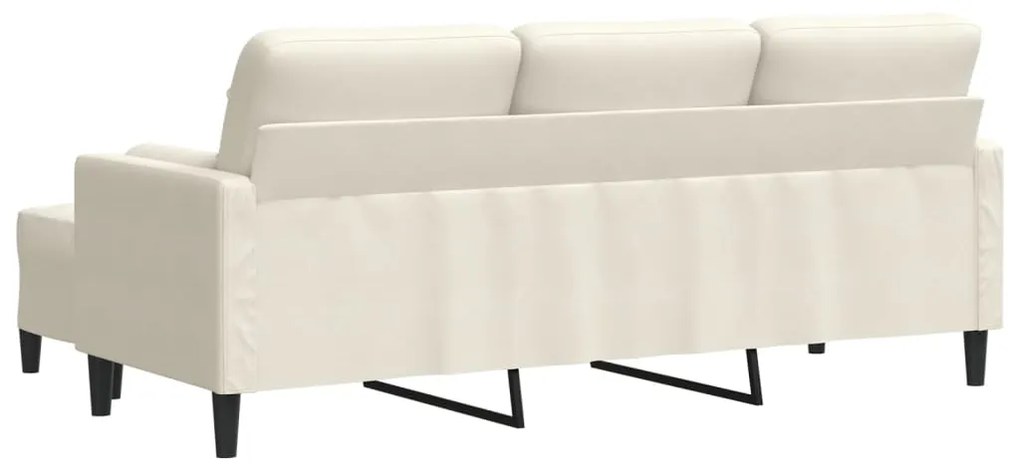 Sofá de 3 lugares com apoio de pés 180 cm veludo cor creme