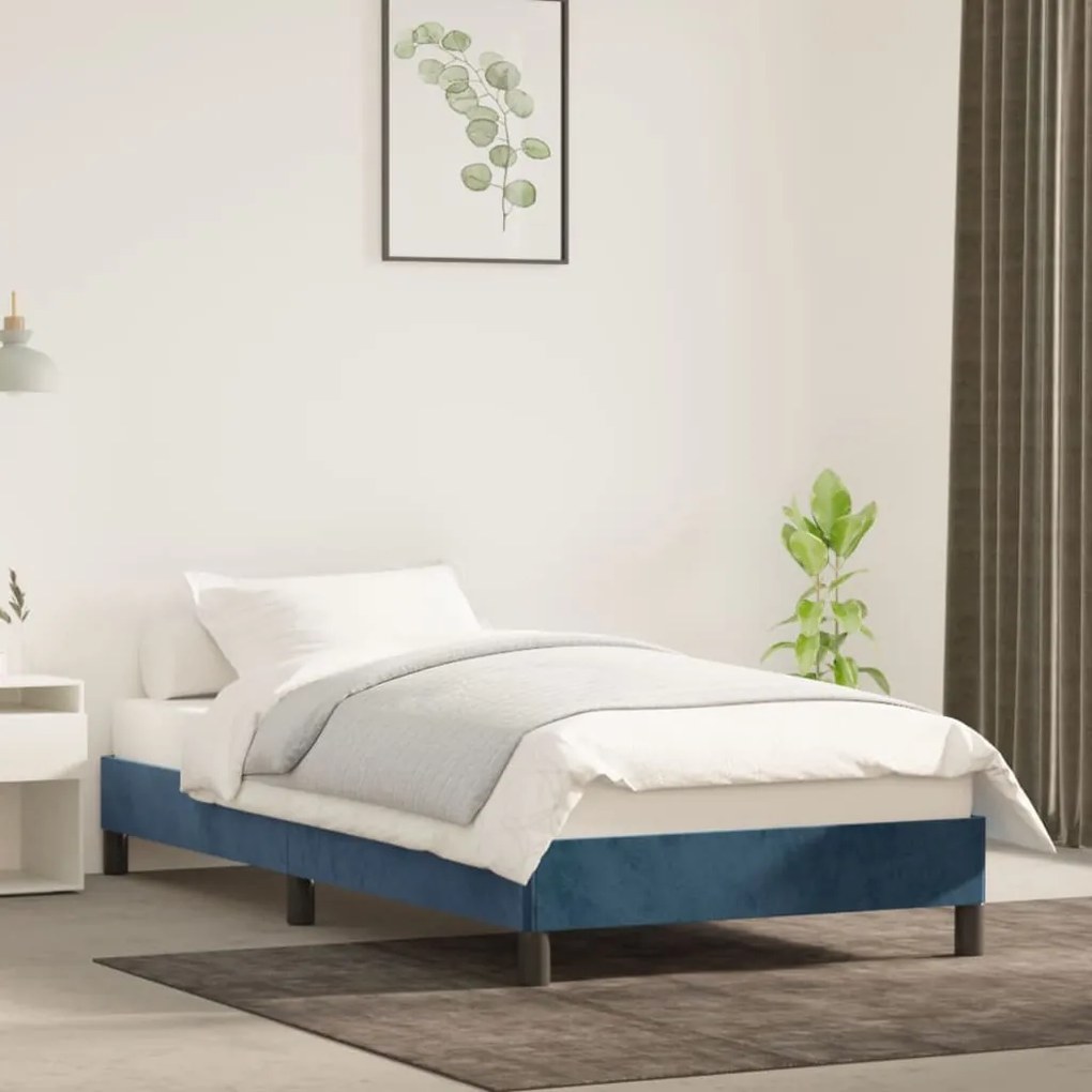 Estrutura de cama sem colchão 100x200 cm veludo azul-escuro