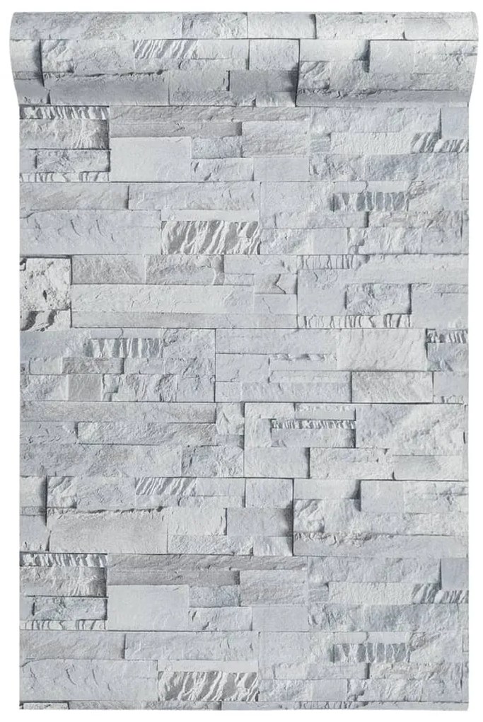 Papel parede 3D c/ aspeto de pedra não-tecido cinzento-claro