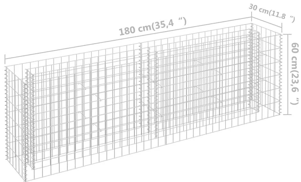 Canteiro elevado/cesto gabião 180x30x60 cm aço galvanizado