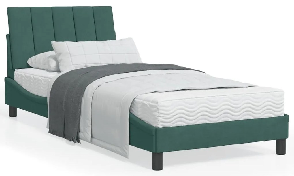 Cama com colchão 90x200 cm veludo verde-escuro