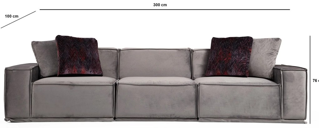 Sofá 3 Lugares Lego – Cinzento – 300 x 100 x 76 cm