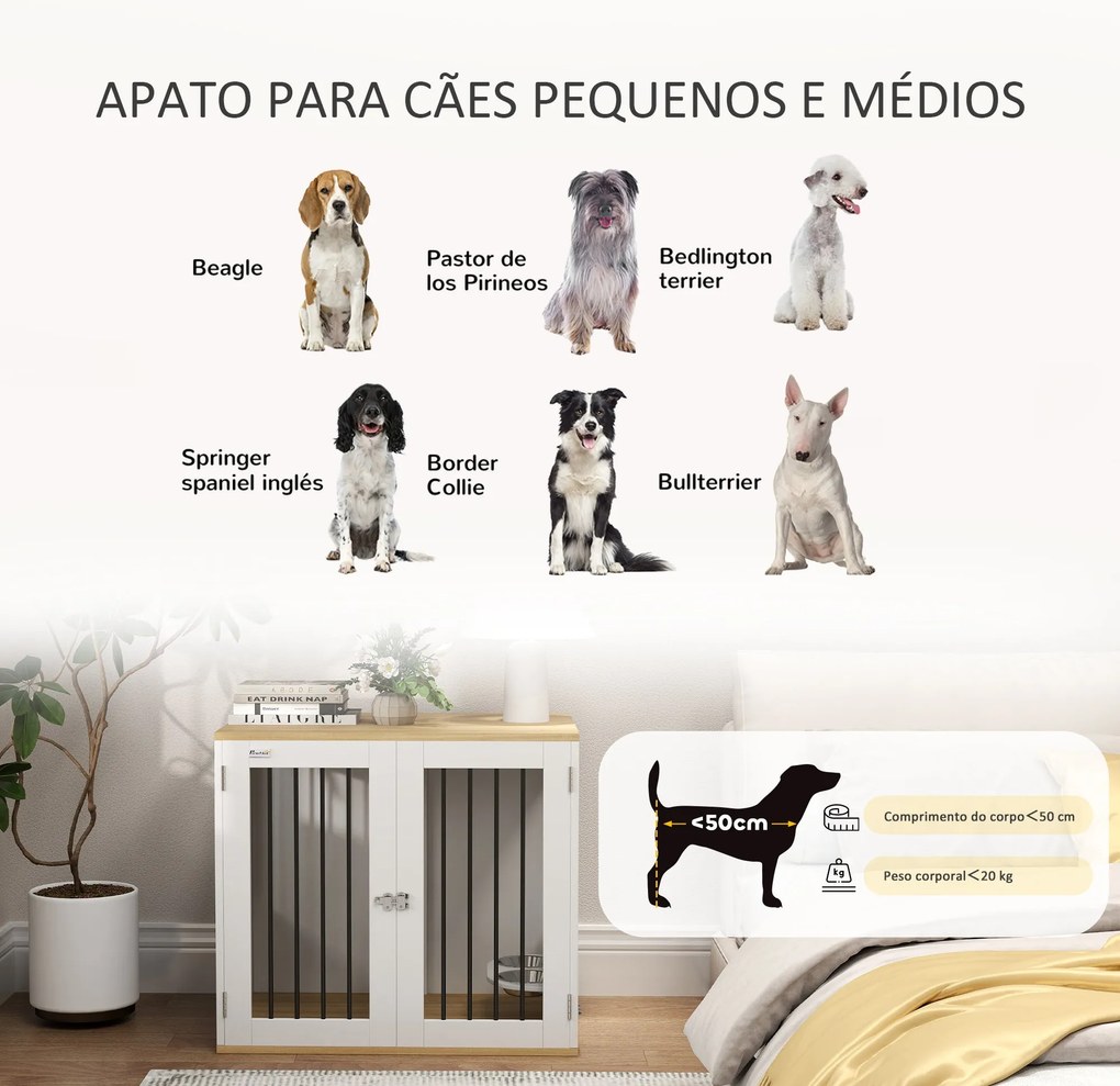 PawHut Gaiola para Cães Médios 2 em 1 Mesa Auxiliar com 2 Portas com T