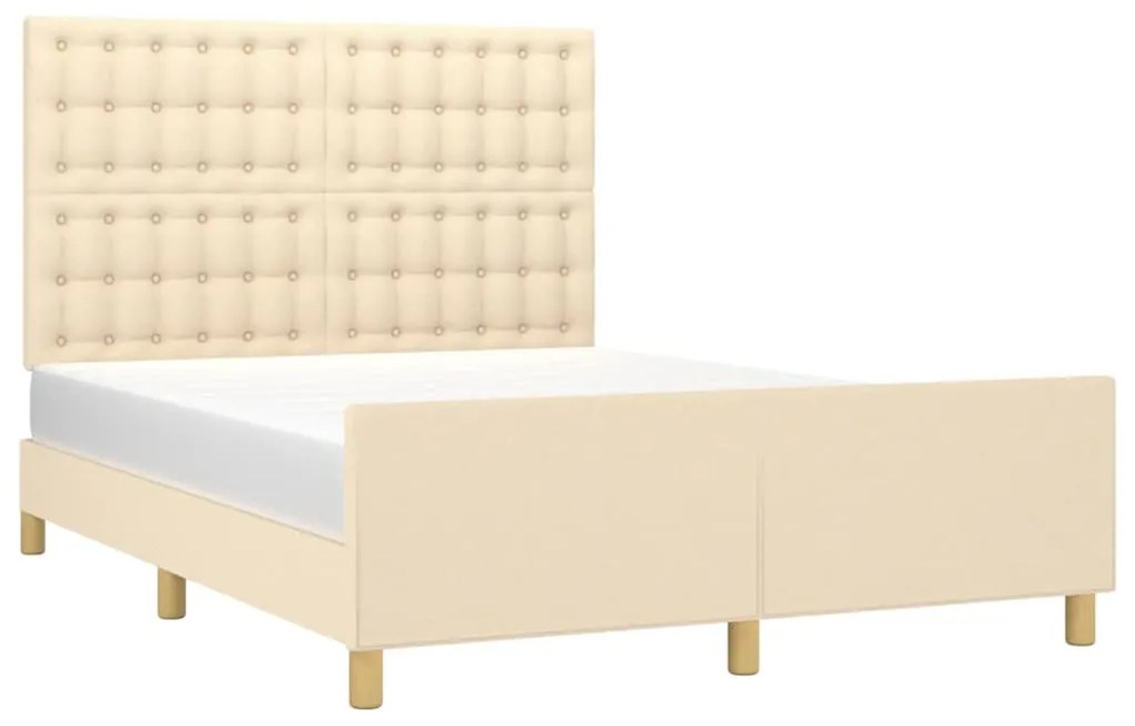 Estrutura de cama c/ cabeceira tecido cor creme 140x190 cm