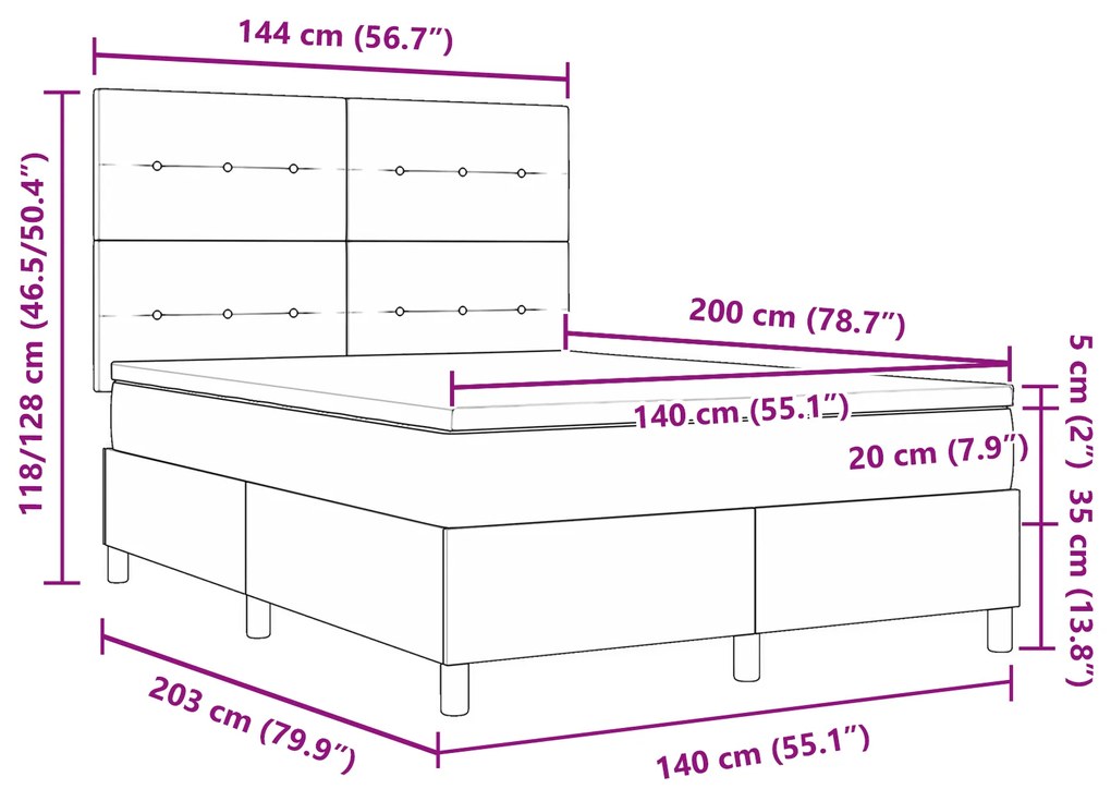 Cama Box Spring com Colchão Creme 140x200 cm Tecido