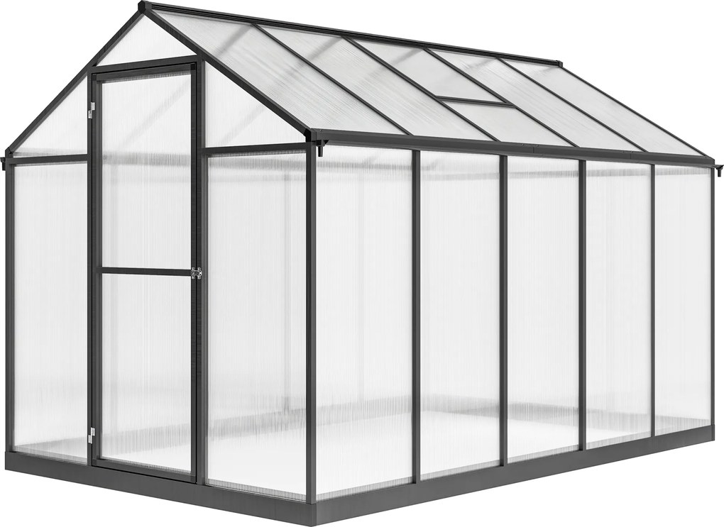 Estufa de jardim em alumínio e policarbonato, com janelas superiores ajustáveis, 303 x 183 x 195 cm, transparente