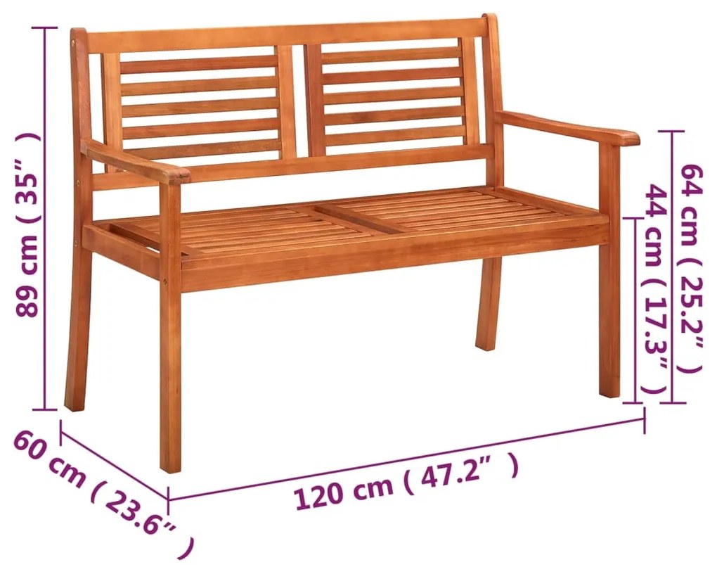 Banco de jardim 2 lugares c/ almofadão 120 cm eucalipto maciço