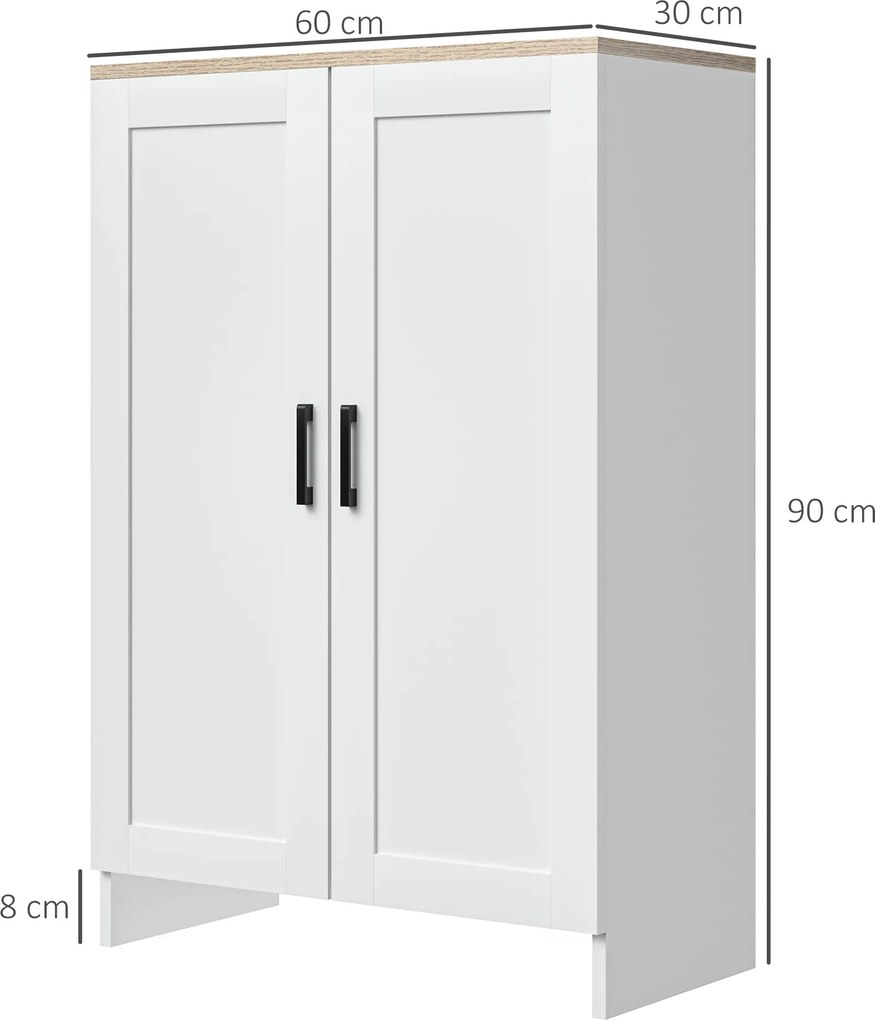 Aparador de cozinha com armário com portas e prateleiras ajustáveis, 60 x 30 x 90 cm, branco