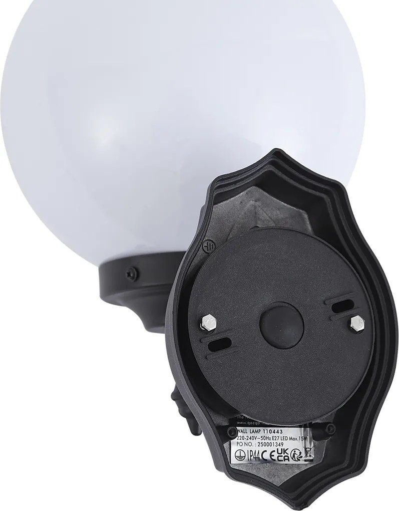 Candeeiro de Parede Exterior Clássico Preto com Vidro Opal IP44 - Champs